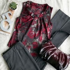 Ruffled Neckline Jewel Tone Sleeveless Top